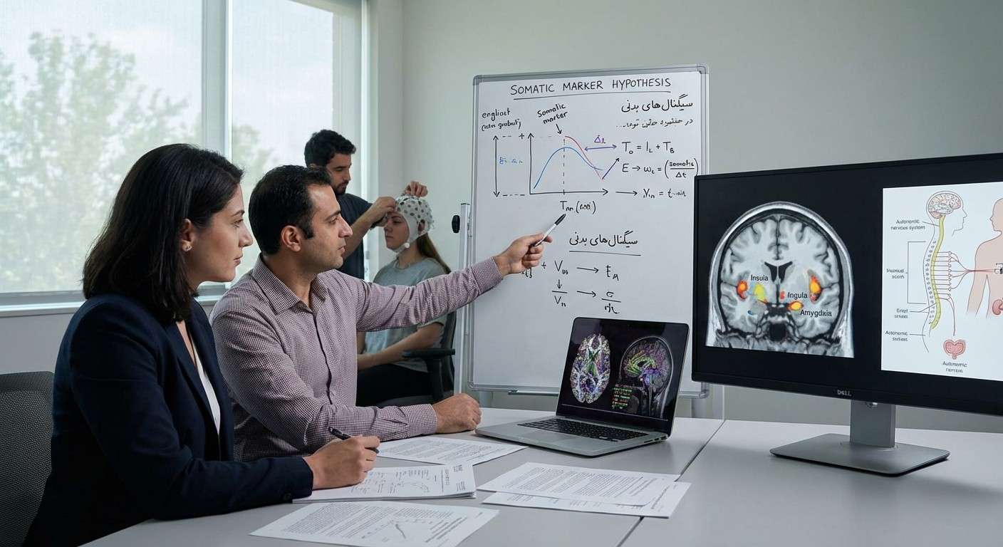 تصویری مفهومی از ارتباط بین مغز و بدن، که سیگنال‌های هیجانی از بدن به مغز ارسال می‌شود.