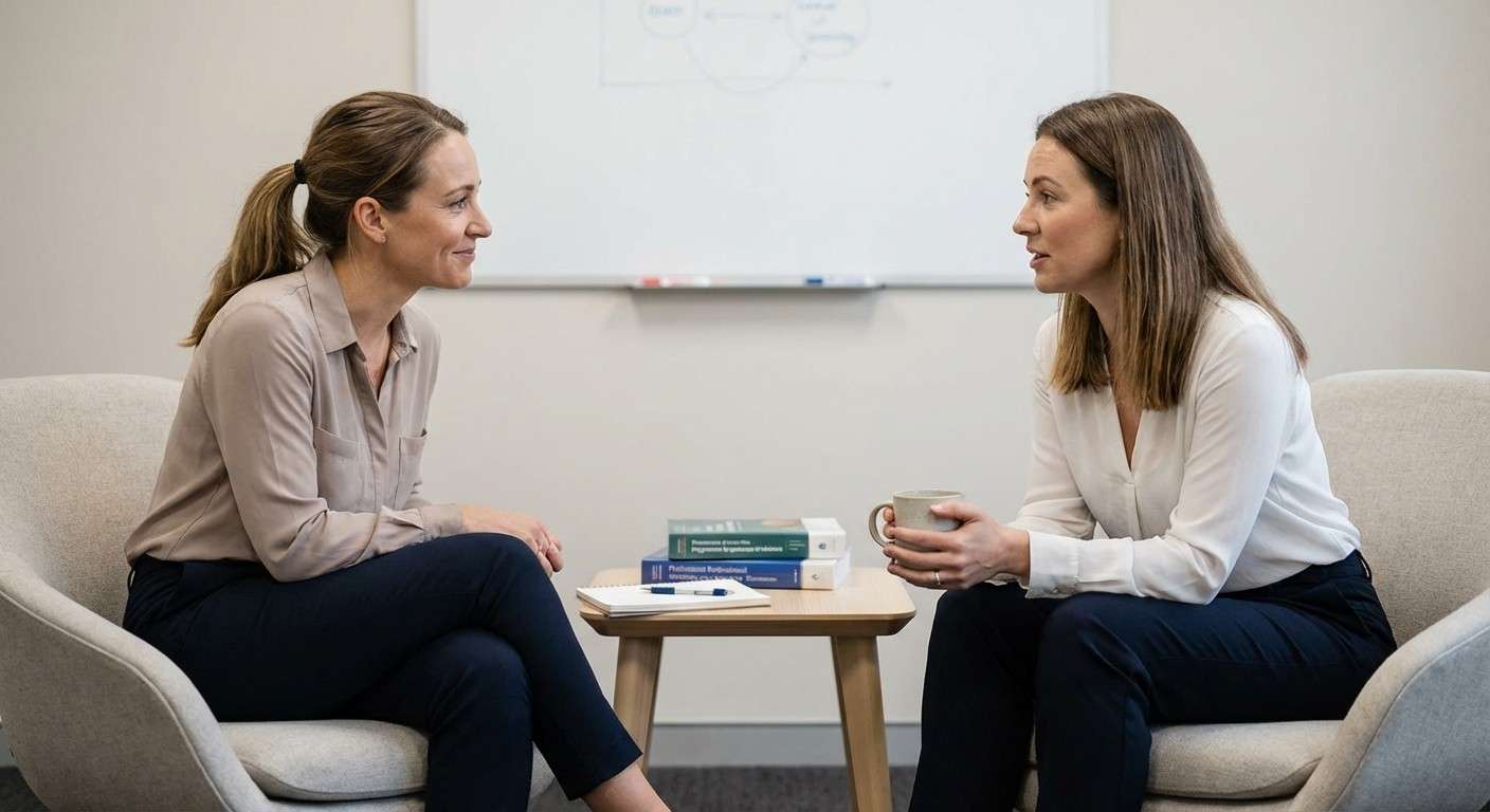 دو دوست که با همدلی به یکدیگر گوش می‌دهند، نمادی از یک رابطه مبتنی بر دلبستگی ایمن.