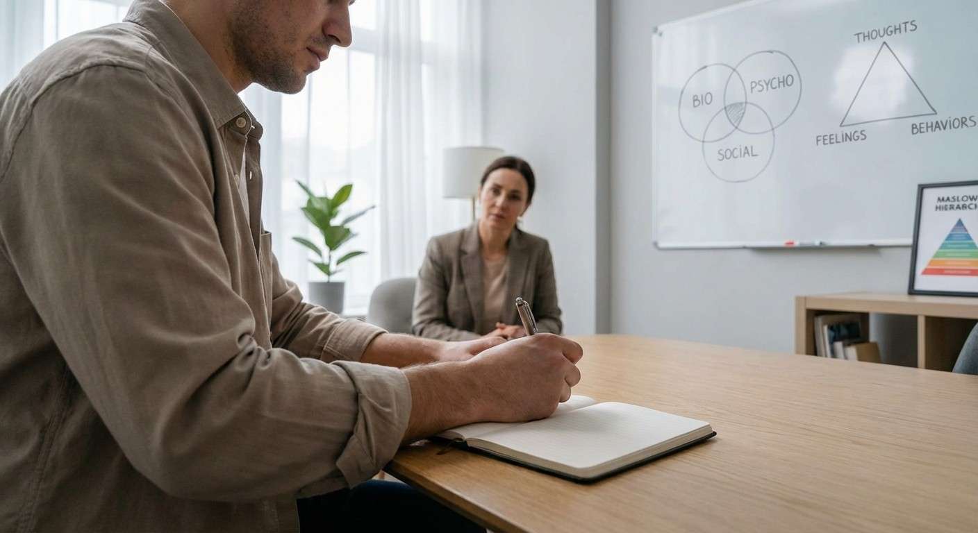 فردی در حال نوشتن افکار خود در یک دفترچه یادداشت برای بررسی و تحلیل آن‌ها.