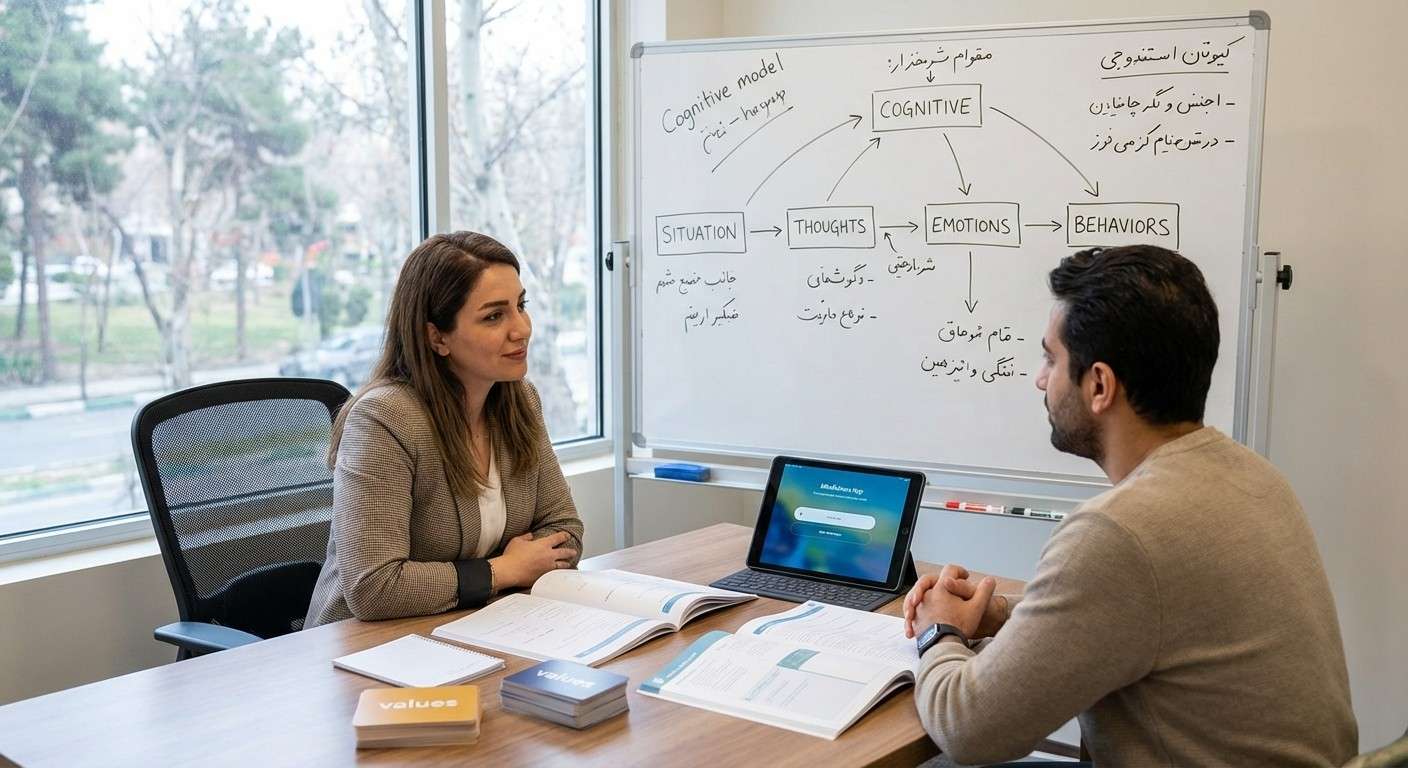 تصویری نمادین از رویکرد تلفیقی در روان‌درمانی، شامل ابزارهای مختلف برای نیازهای متفاوت مراجع.