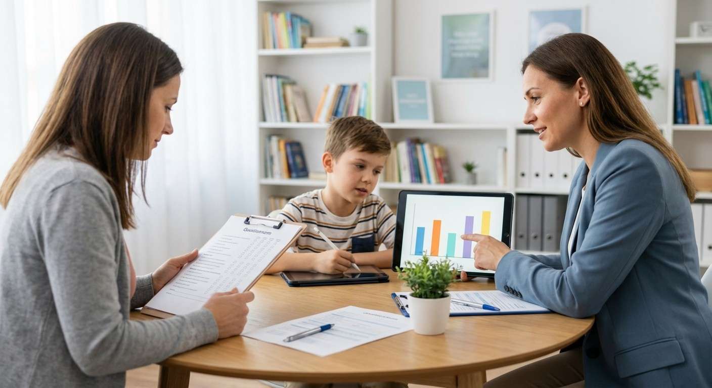 کودکی که با حالت نافرمانی و دست به سینه به والدین خود نگاه می‌کند، نمادی از رفتارهای مقابله‌جویانه.