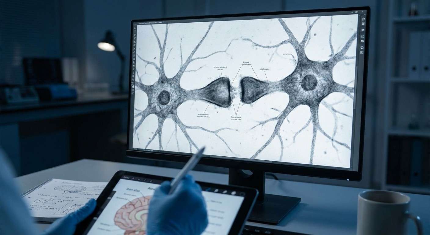 تصویر دو نورون که با یک سیناپس قوی به هم متصل شده‌اند.