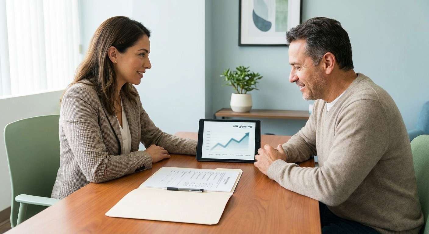 نموداری که روند بهبودی علائم افسردگی را در طول زمان نشان می‌دهد.