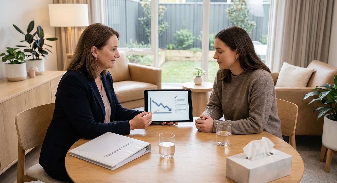 نموداری که روند کاهش علائم پریشانی ذهنی را در طول زمان نشان می‌دهد.