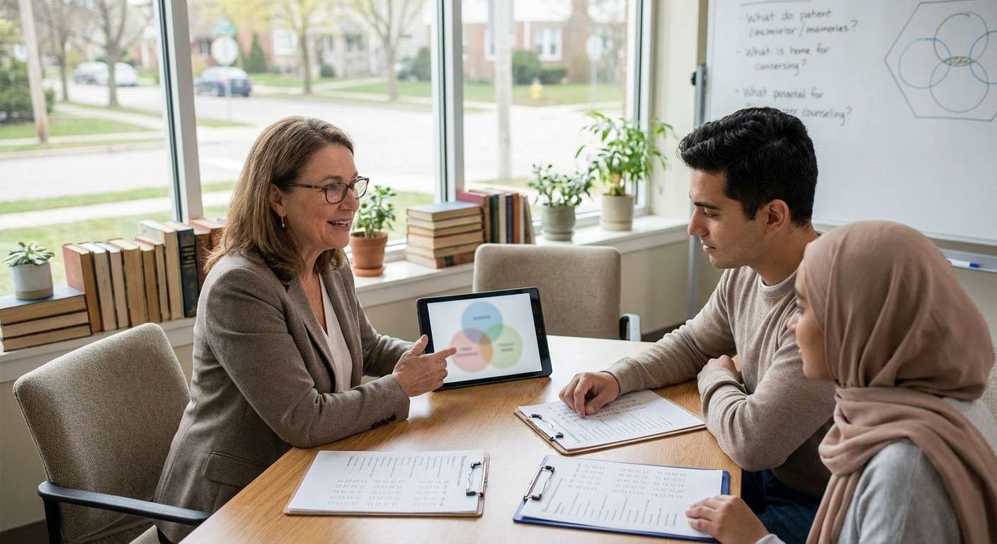 نموداری ساده که سه بخش آزمون کودر (رغبت، مهارت و ارزش) را به عنوان سه دایره هم‌پوشان نشان می‌دهد.