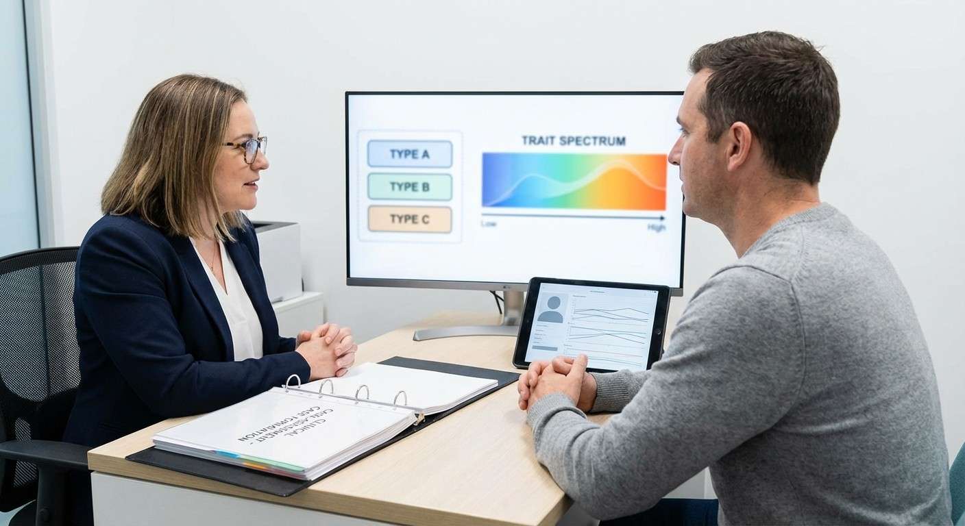 تصویری که تفاوت مدل طبقه‌ای (چند جعبه مجزا) را با مدل ابعادی (یک طیف رنگی پیوسته) نشان می‌دهد.