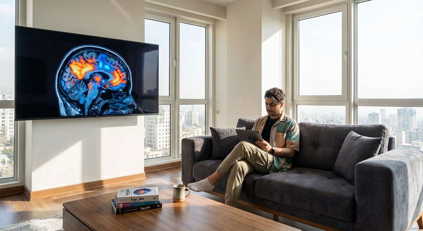 تصویر اسکن مغزی fMRI که نواحی فعال مغز را با رنگ‌های روشن نشان می‌دهد.