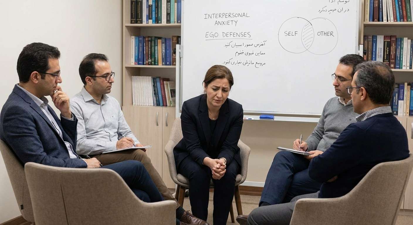 فردی که در یک جمع احساس اضطراب و عدم تعلق می‌کند، نمادی از اضطراب بین‌فردی.