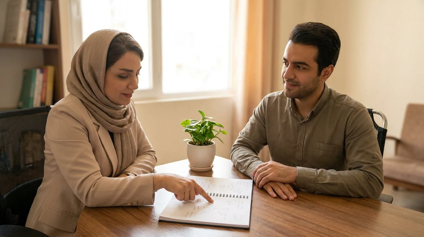 یک باغبان که با افتخار به گیاهی که خود پرورش داده و به ثمر نشسته نگاه میکند، نماد حس شایستگی و رشد.