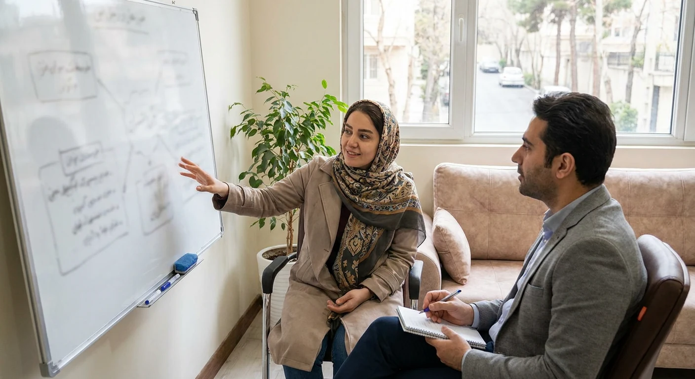تصویر انتزاعی از یک علامت ایست ذهنی که جلوی قطار افکار منفی را میگیرد.