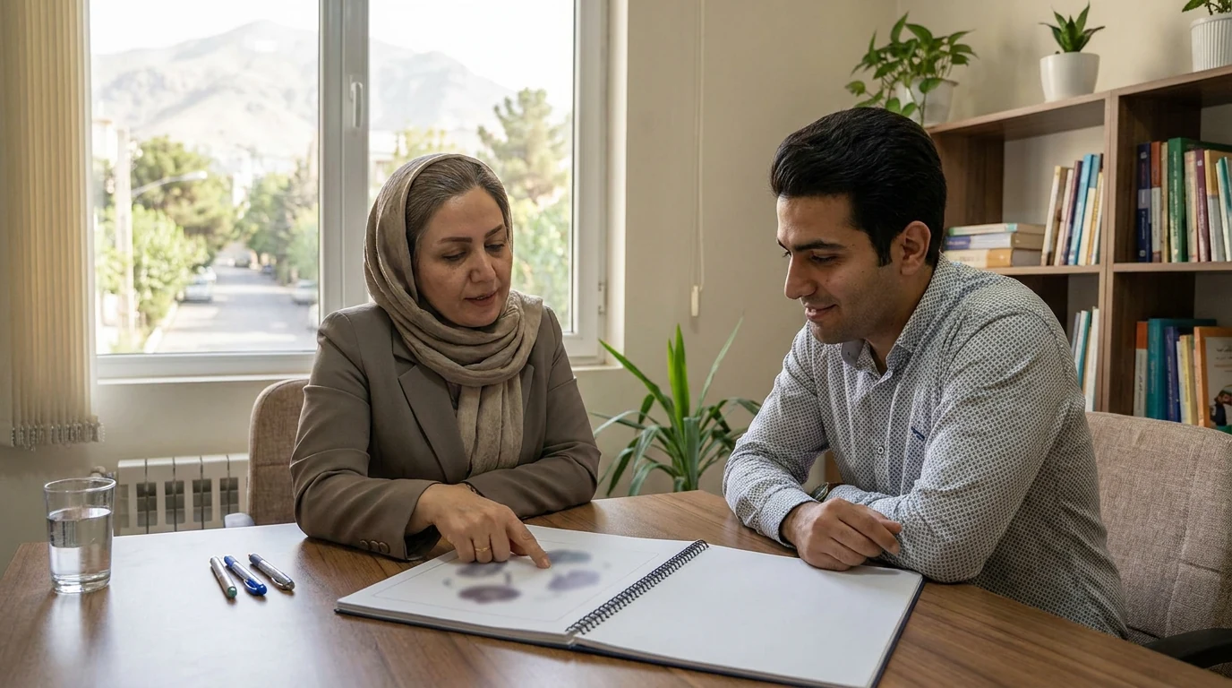 نمای نزدیک از چهره فردی که با نگاهی نگران و پریشان به دوردست خیره شده است، نشاندهنده آشفتگی درونی.