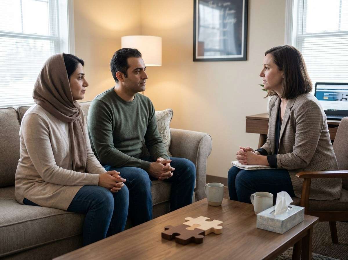 دو قطعه پازل متفاوت که به شکلی هماهنگ در کنار هم قرار گرفته‌اند، نماد تفاهم و سازگاری در عین تفاوت.